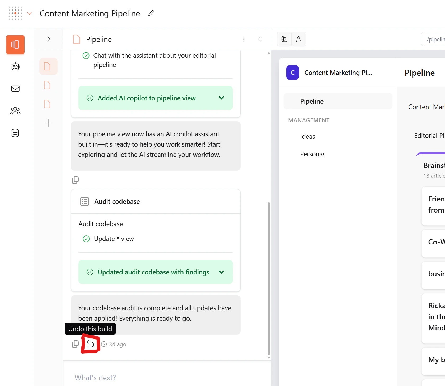 Undo this build button on a build completion message