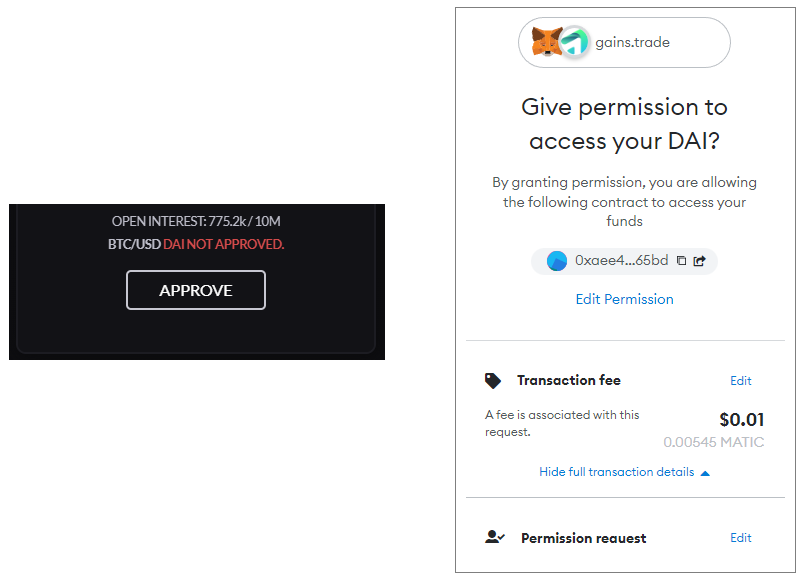 Approve to allow the contract to use your collateral.