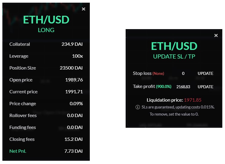 The displayed Net PnL is what you will receive back to your wallet at the moment of closure registering on chain.