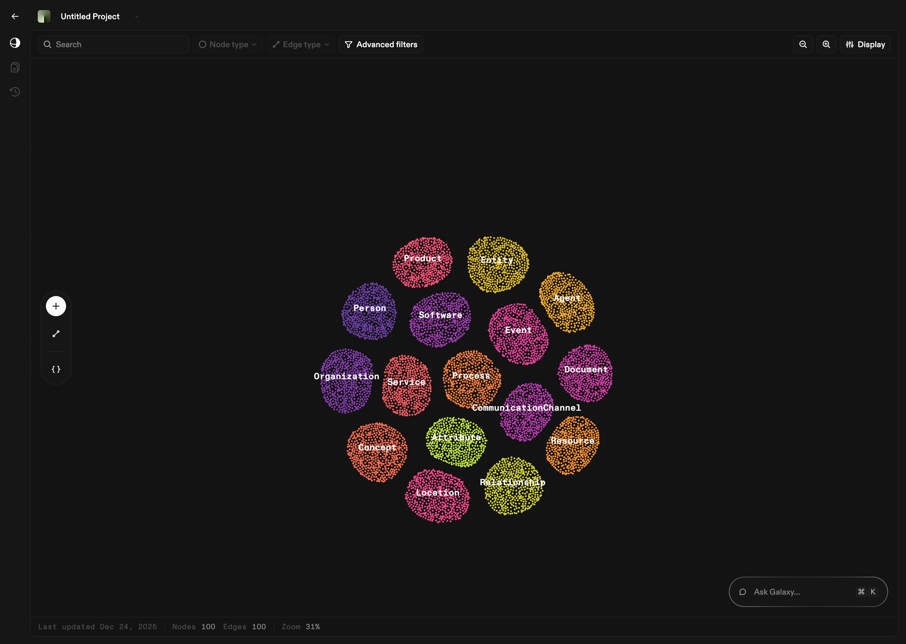 Project view showing graph visualization with entities and relationships