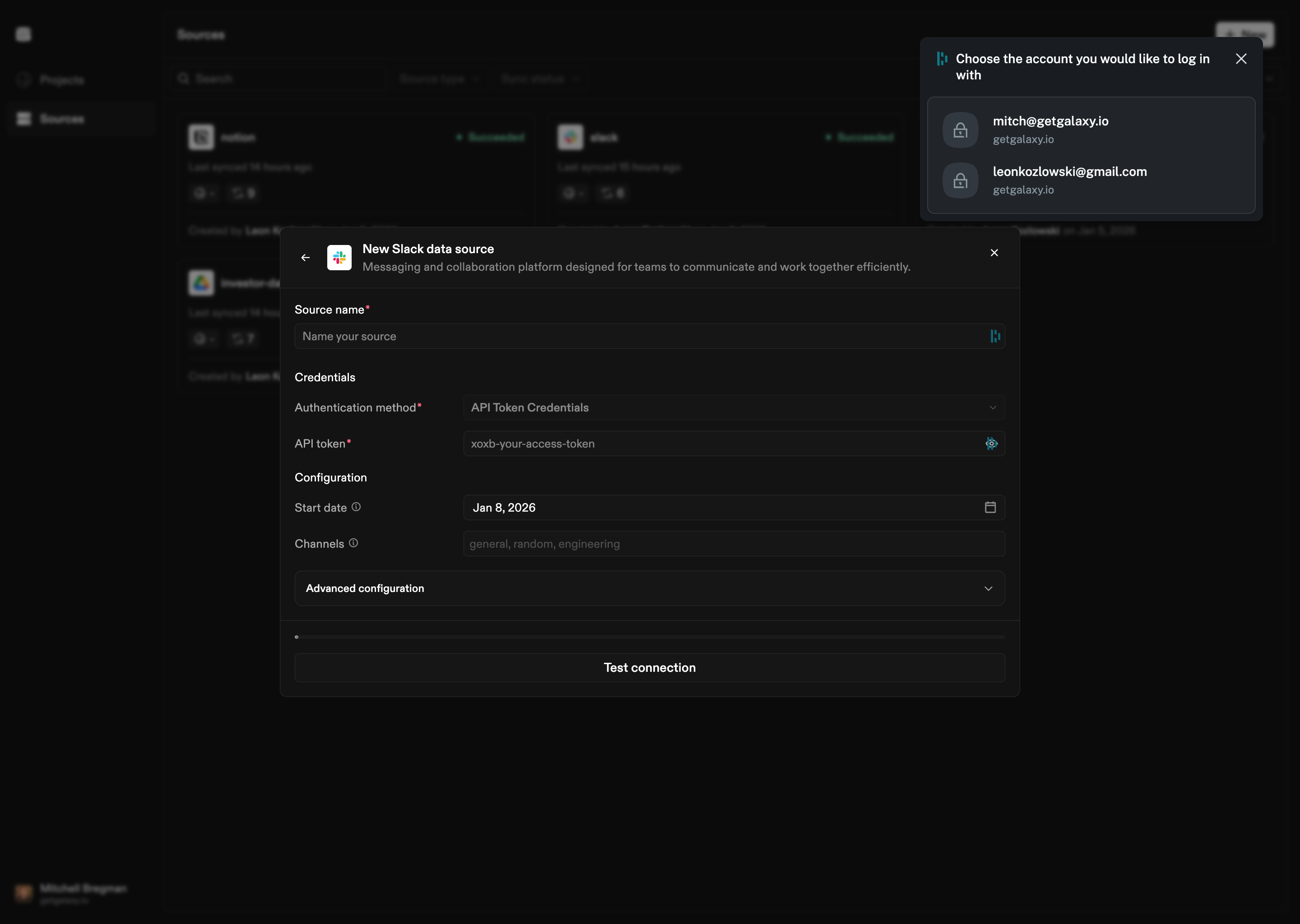 Slack source configuration