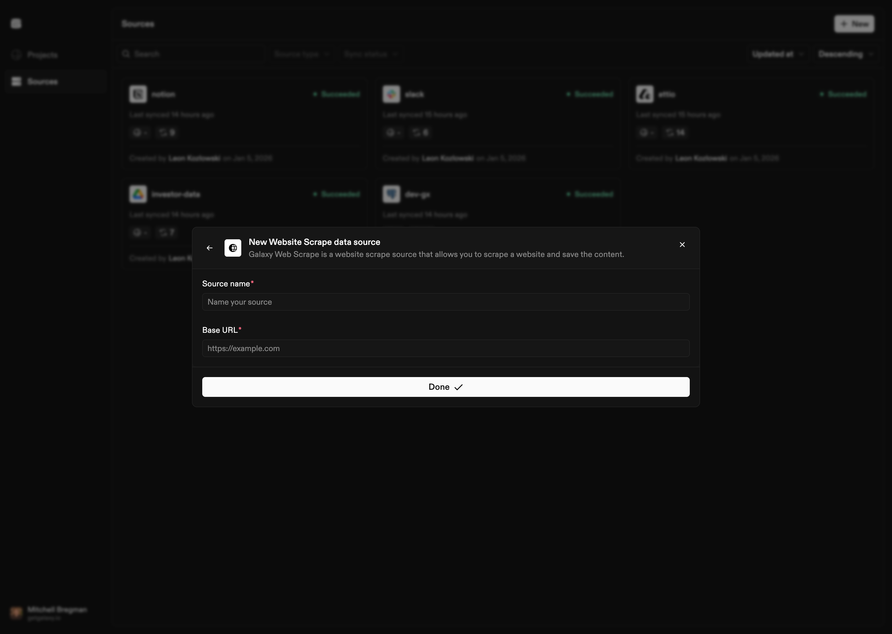 Website Scrape source configuration