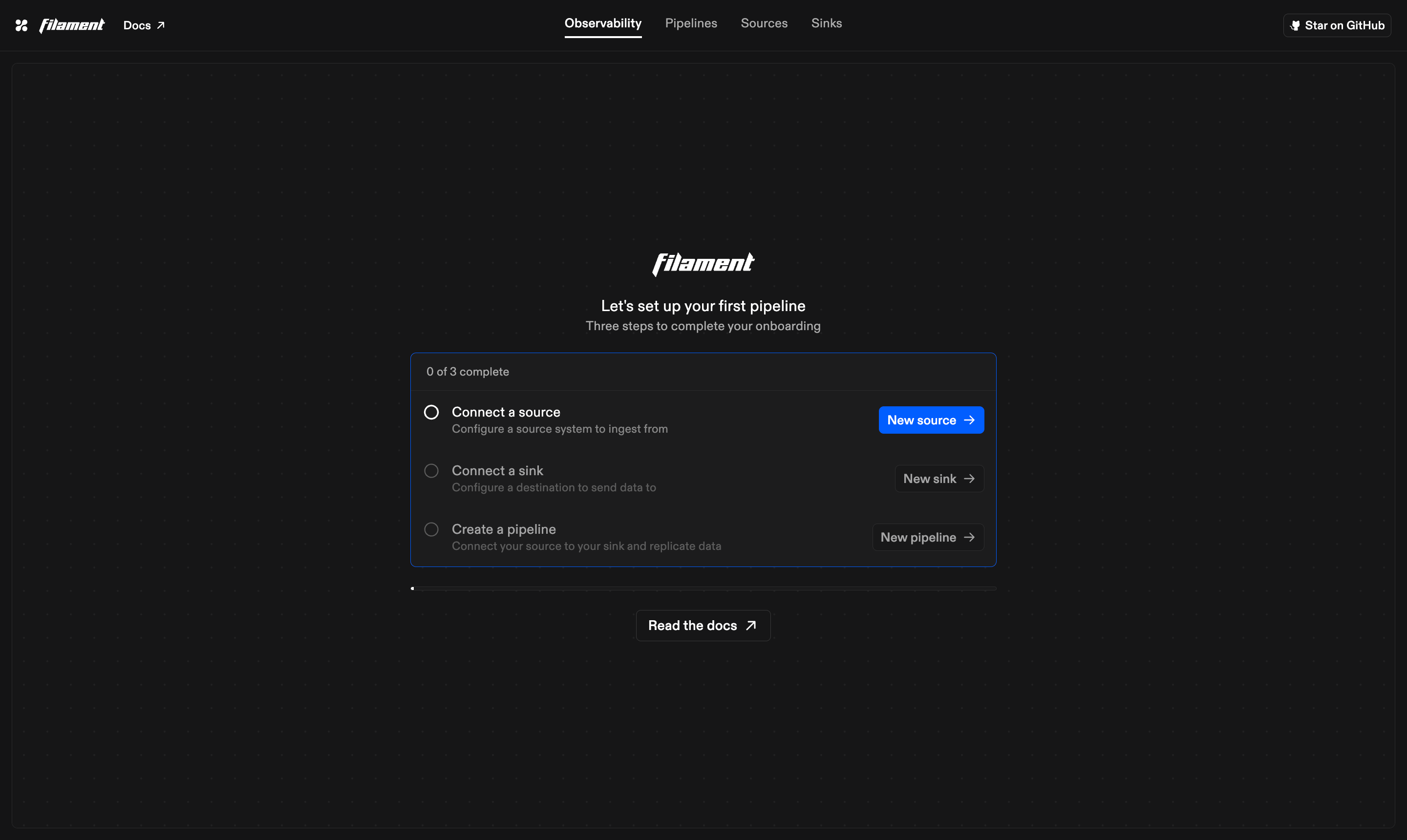 Filament web app in dark mode