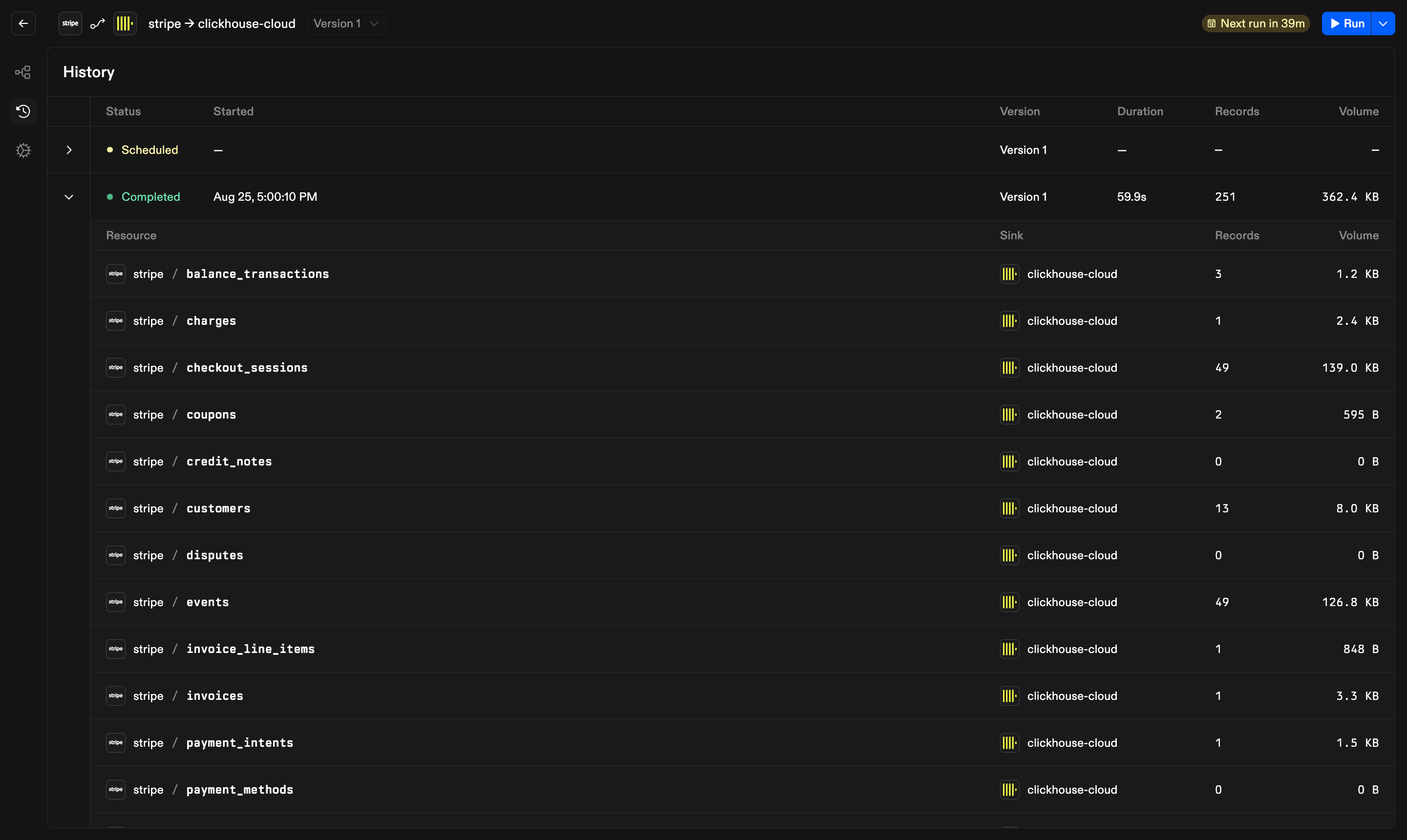 Pipeline run history in dark mode