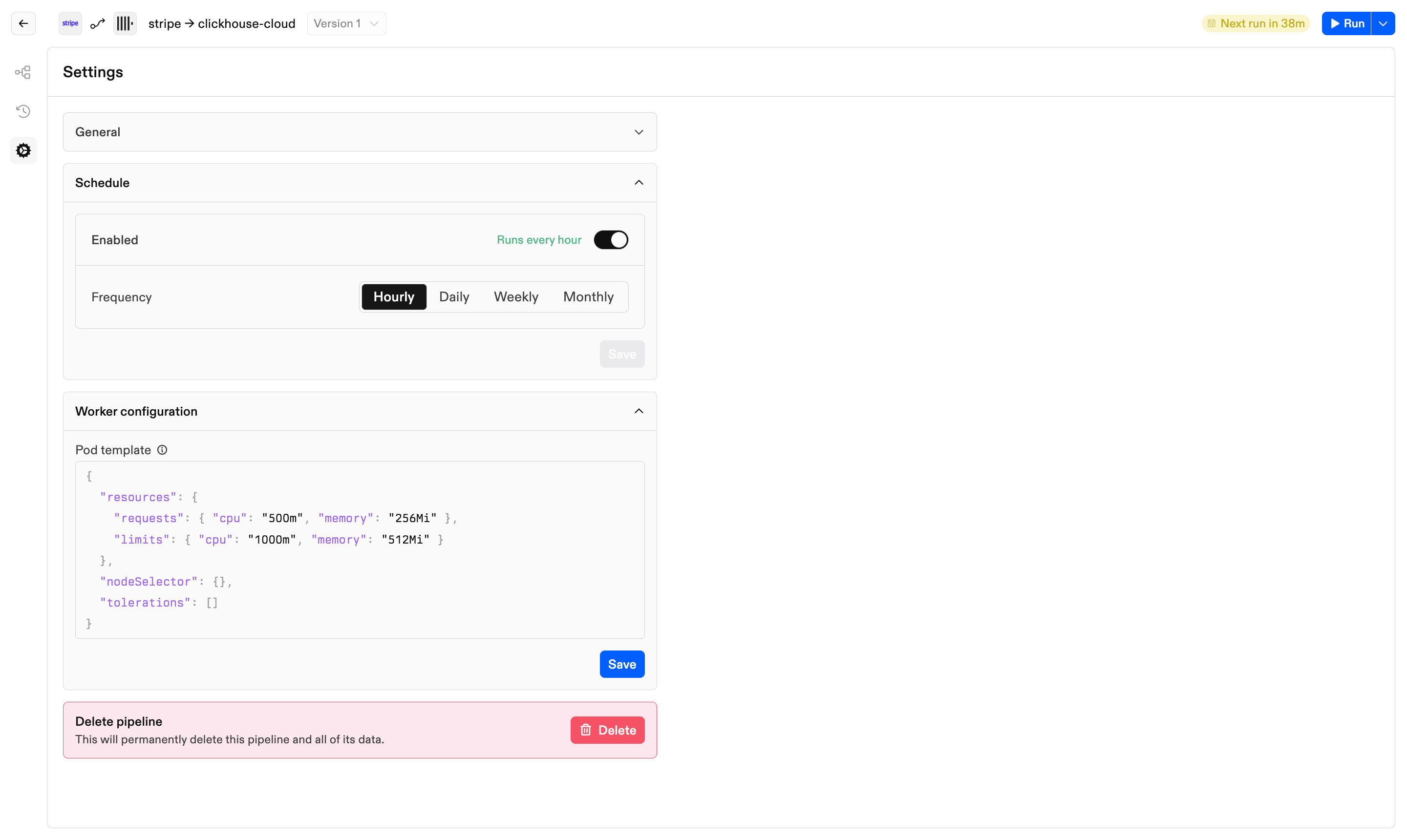 Pipeline settings in light mode