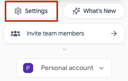 Account menu showing the Settings button highlighted
