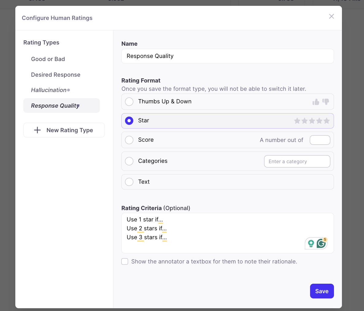Human Ratings configuration.