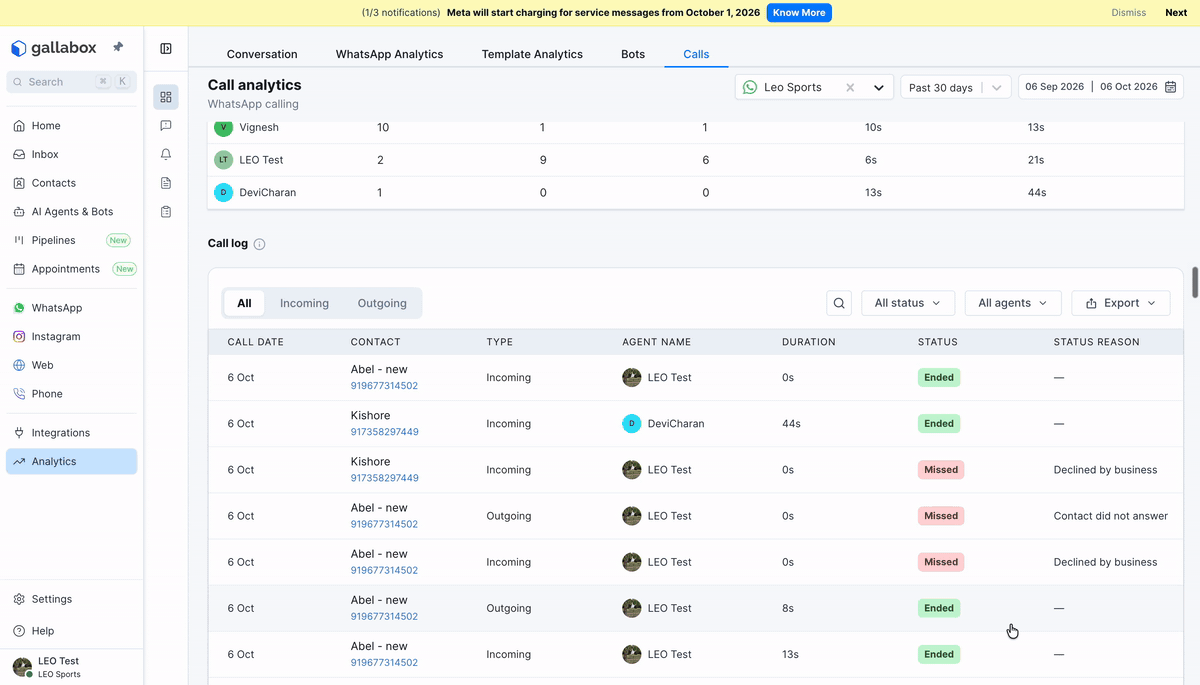Call log in Call Analytics