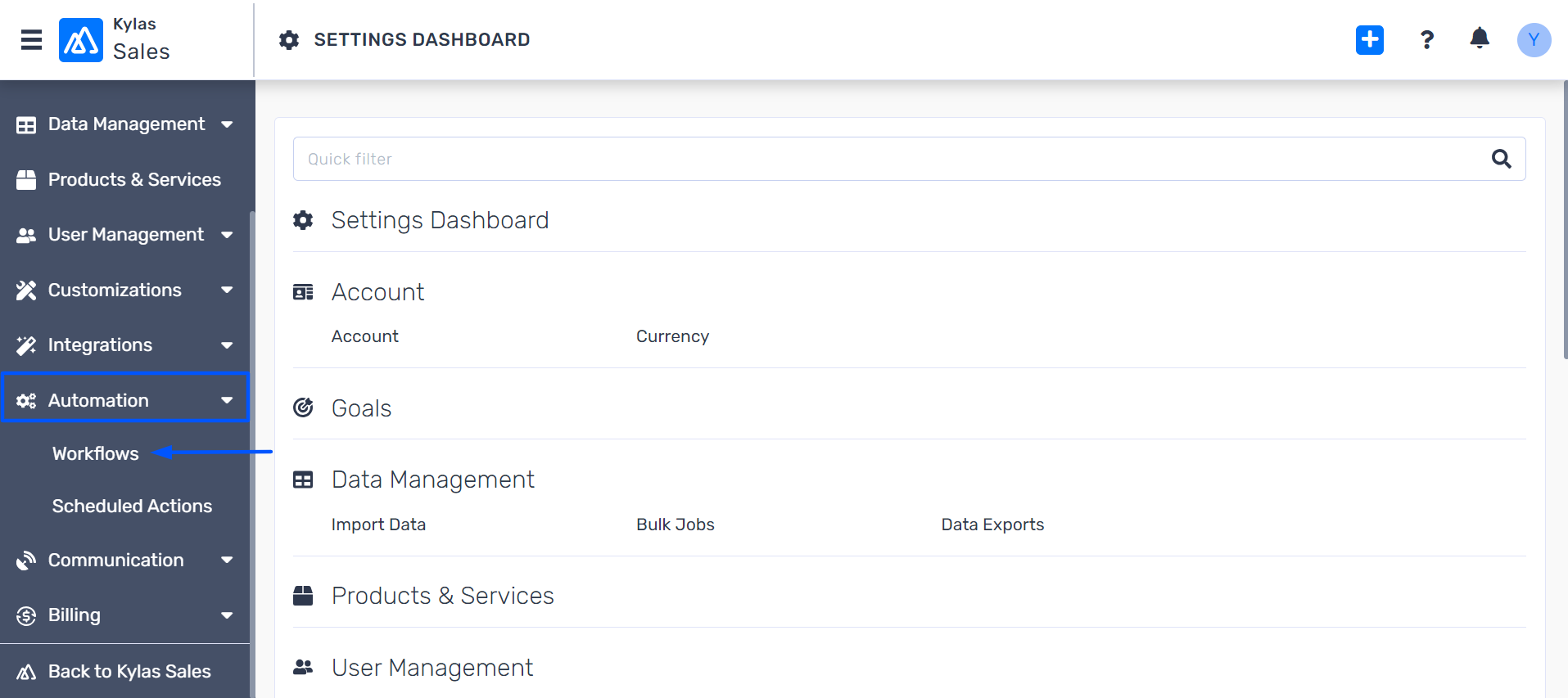 Automations in Kylas CRM Settings