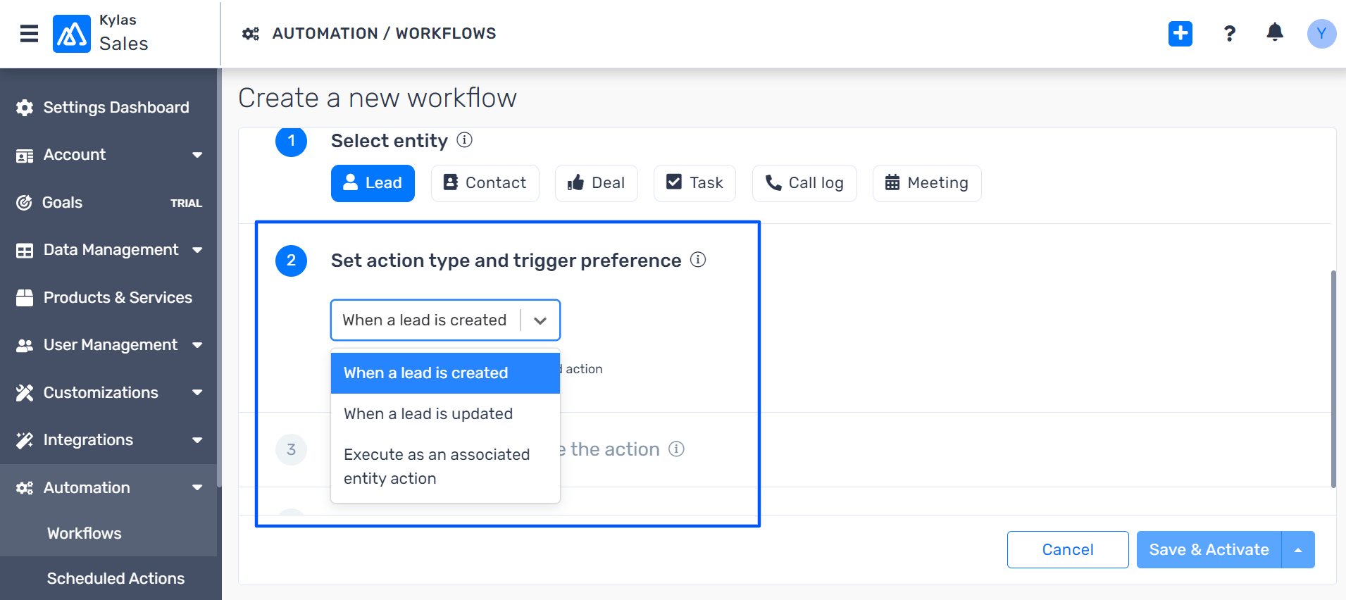 Selecting an Action Type