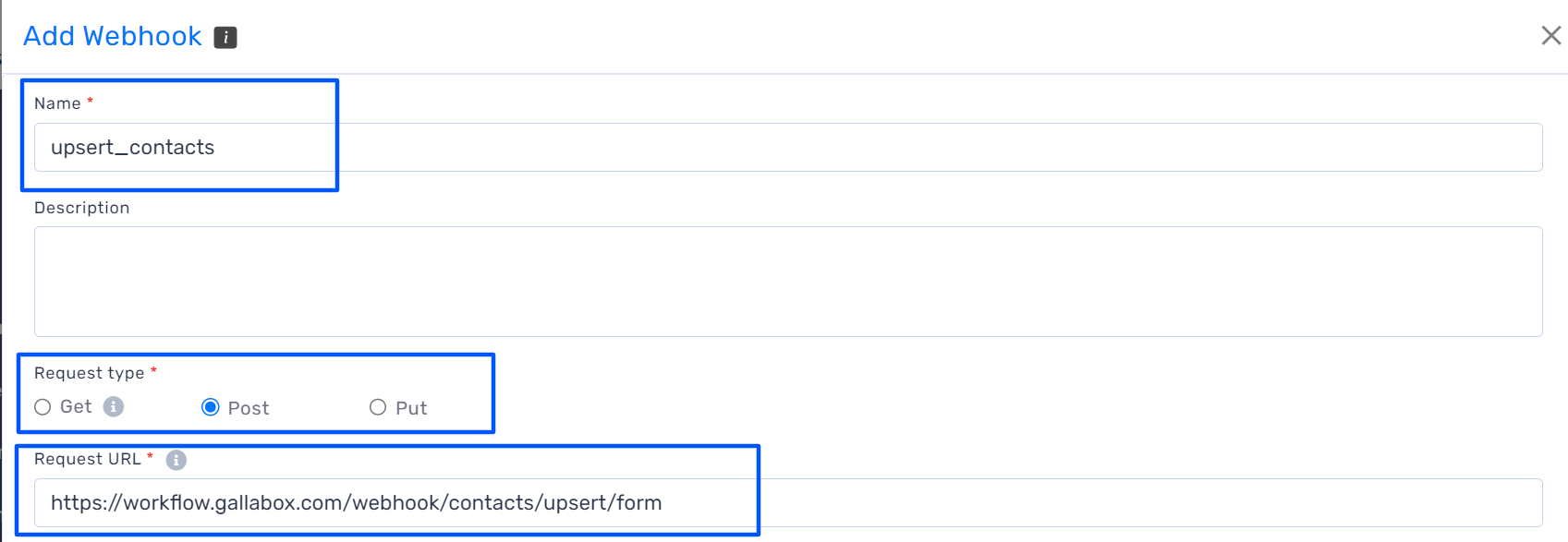 Editing the name , Request Type, and URL for Webhook