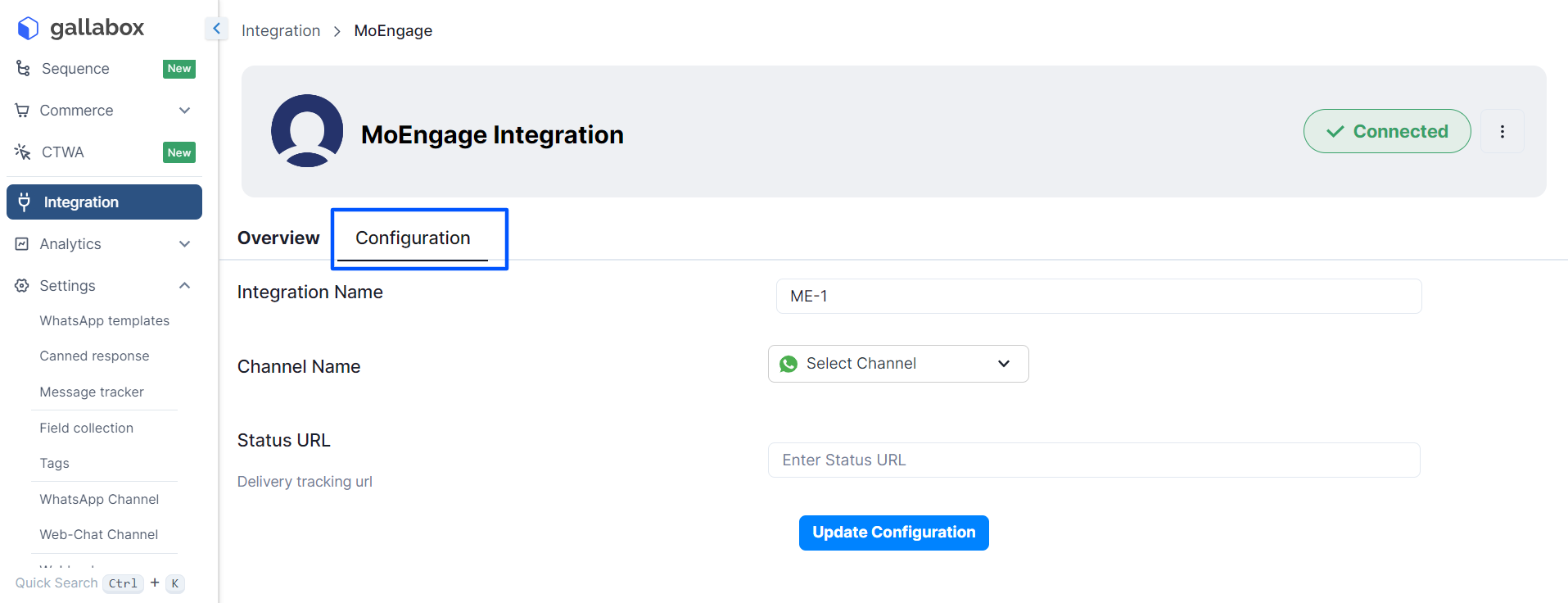 Configuring the Integration in Gallabox