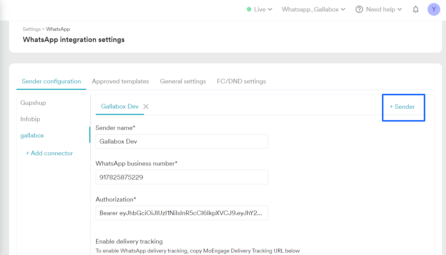 Selecting sender in MoEngage