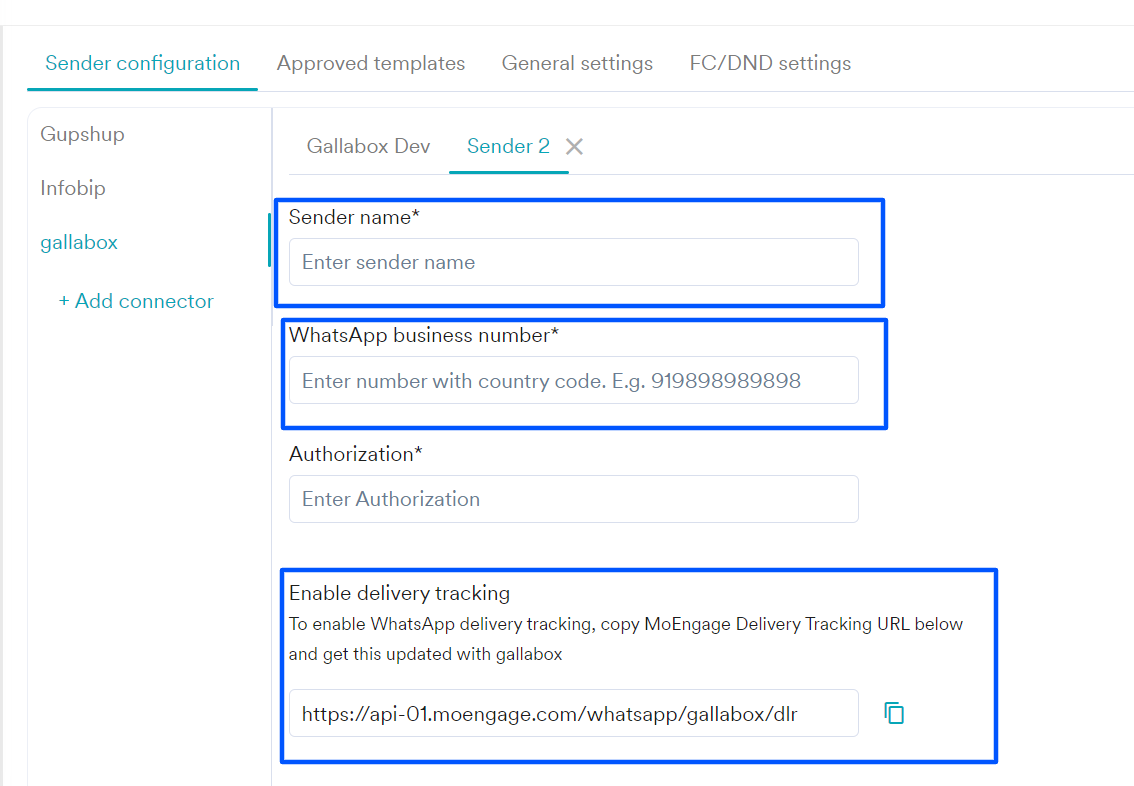 Configuring Sender details