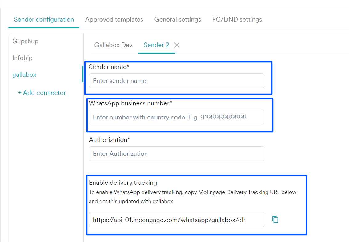 Configuring Sender details