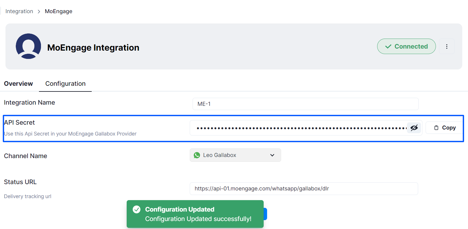 Copying the API Secret