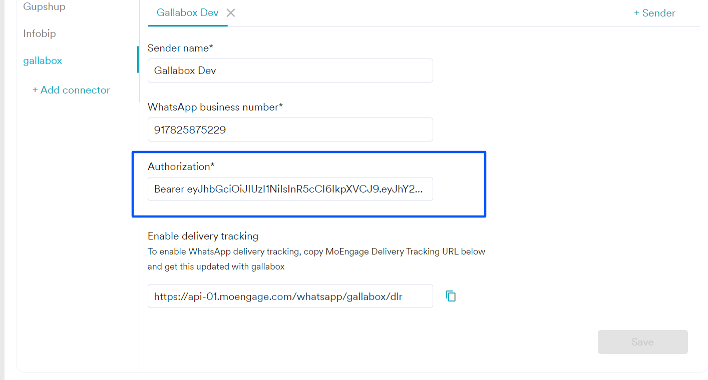 Pasting the API Key in Authorization in MoEngage