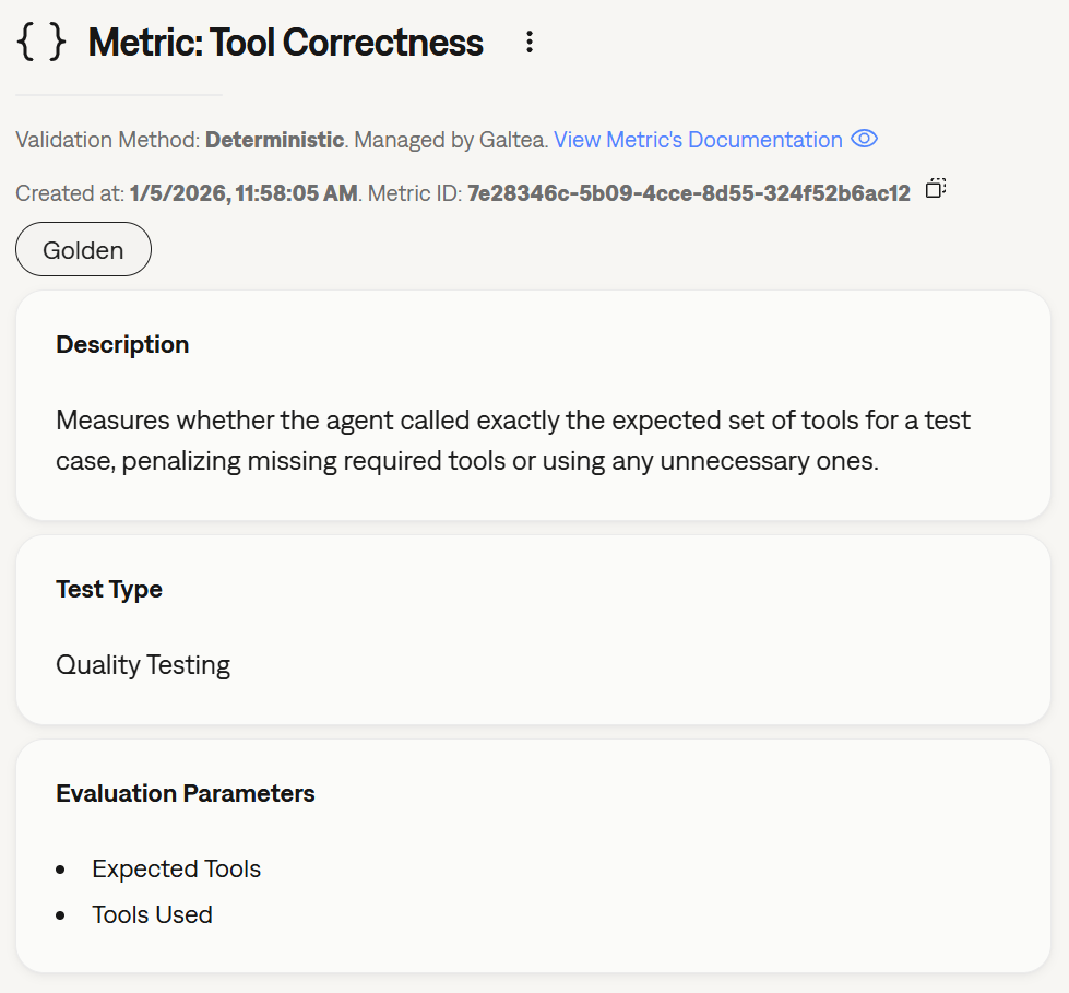 Tool Correctness Metric Result
