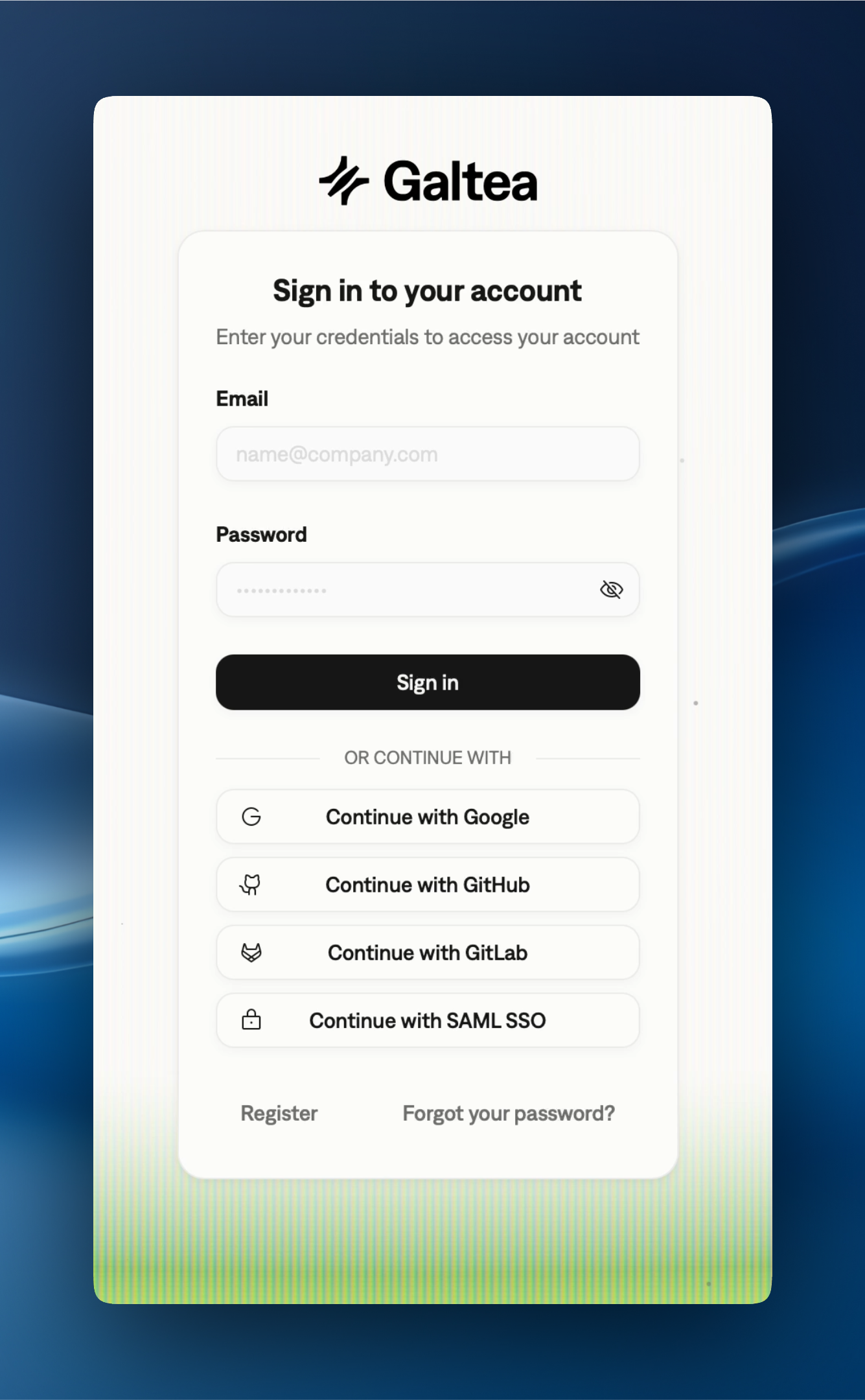Galtea sign-in page