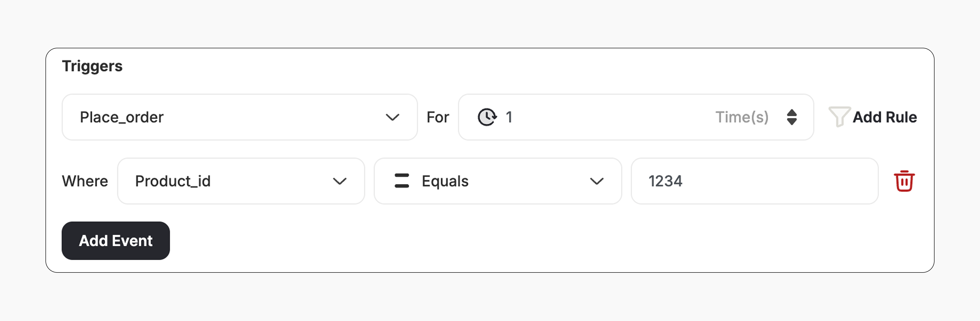 Buy a specific product trigger setup