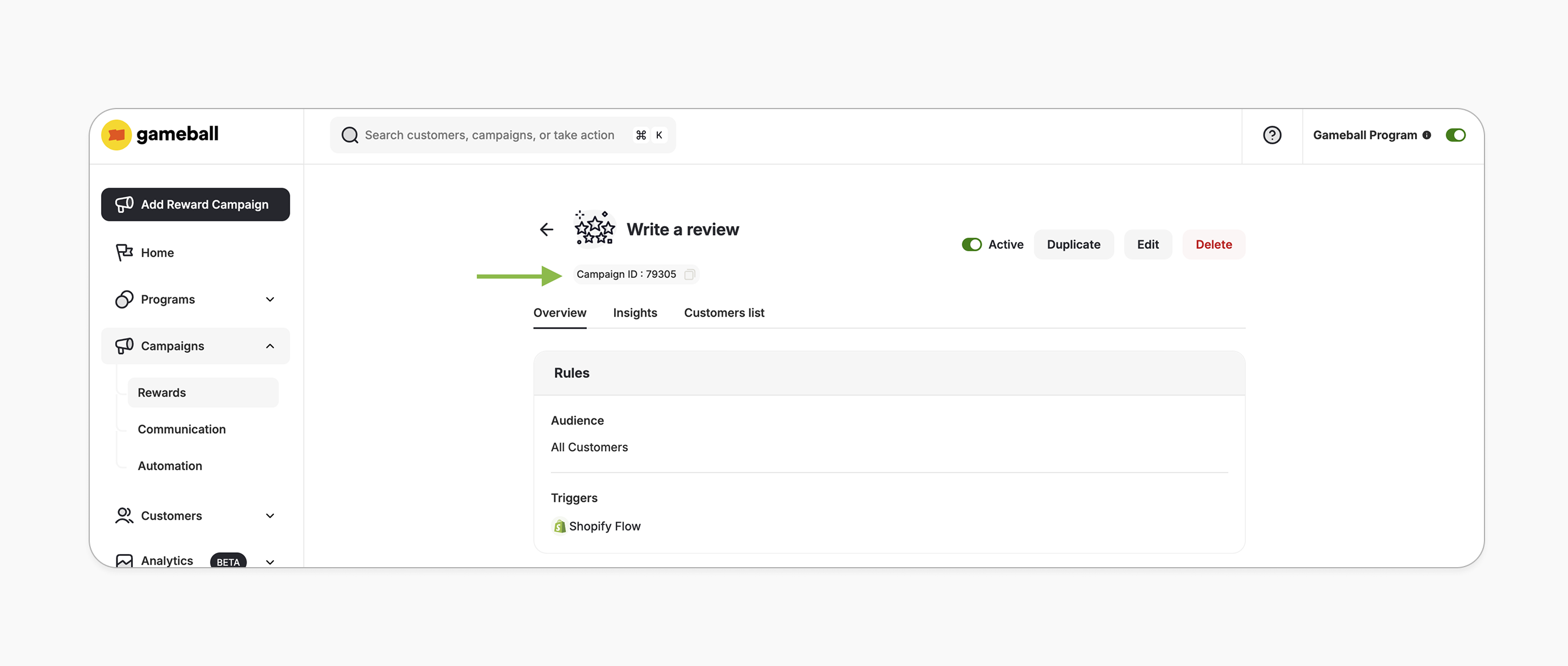 Write a review campaign setup