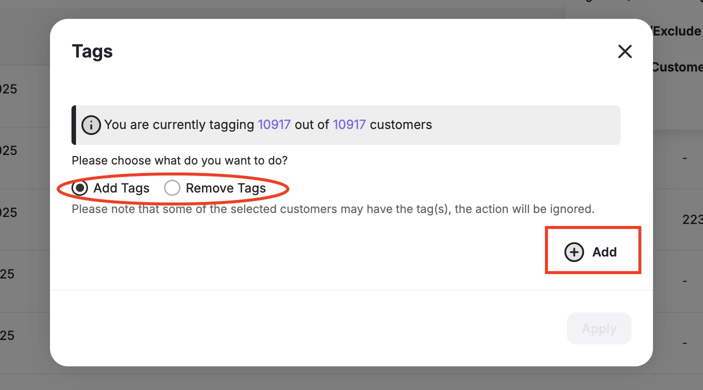 Add or remove tags option