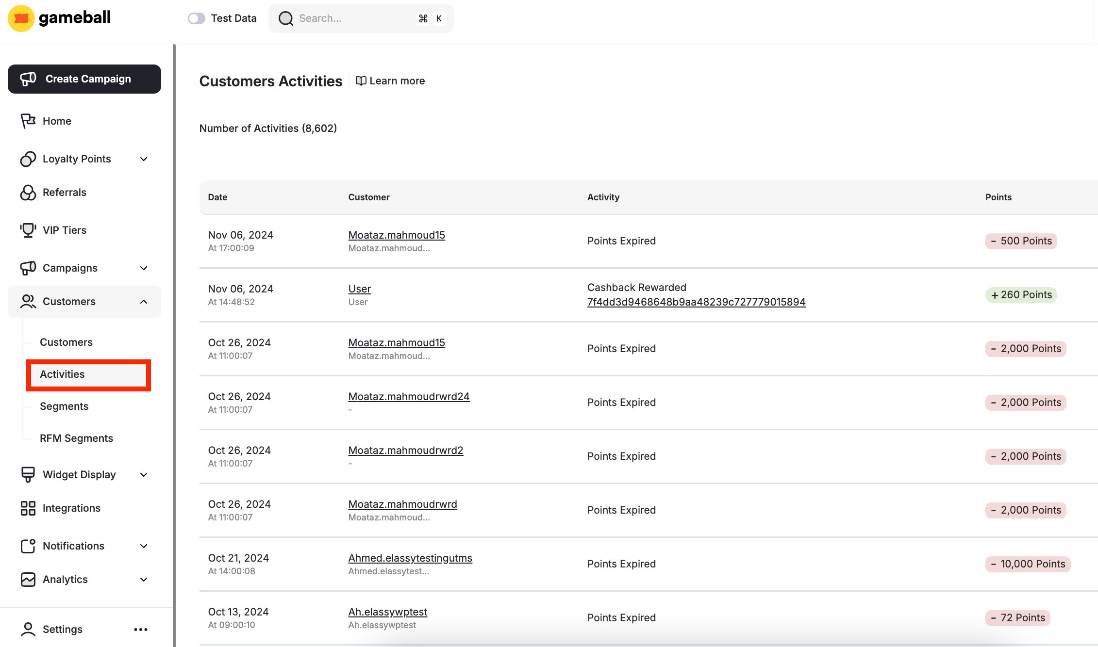 What Is Customer Activity Log? - Gameball Docs