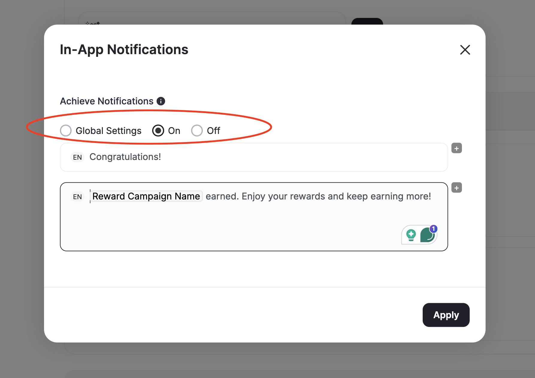Reward campaign notification settings