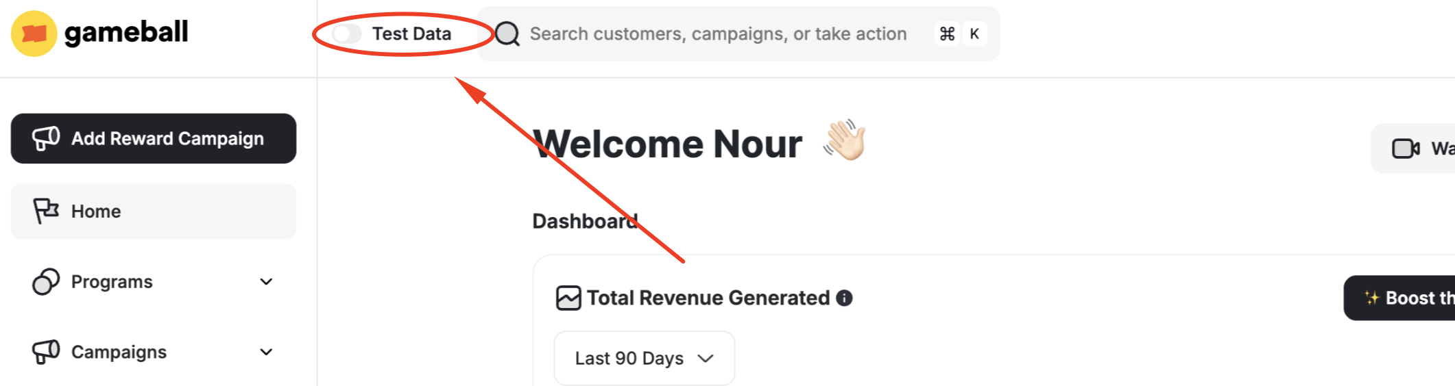 Live/Test data toggle