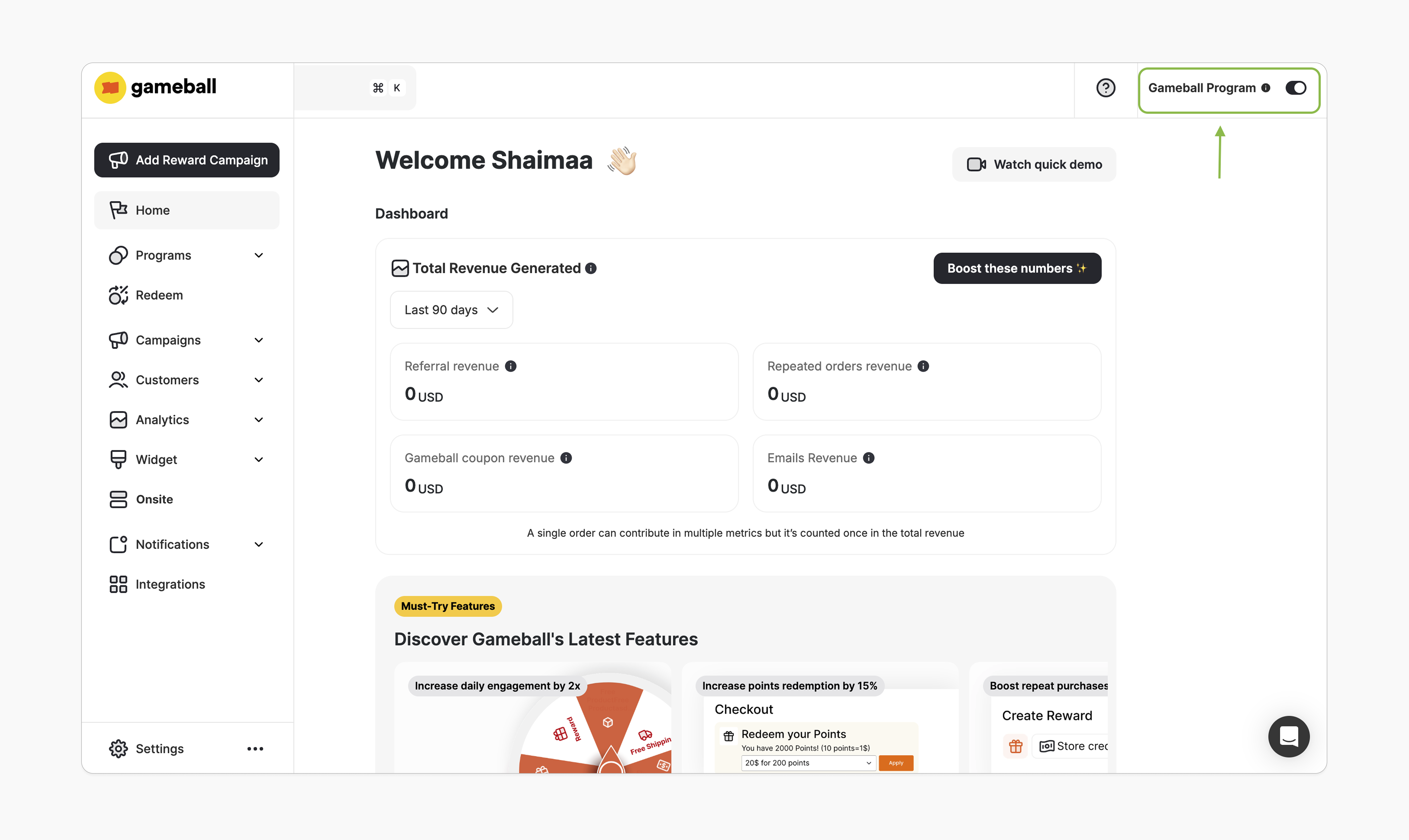 Activate Gameball program