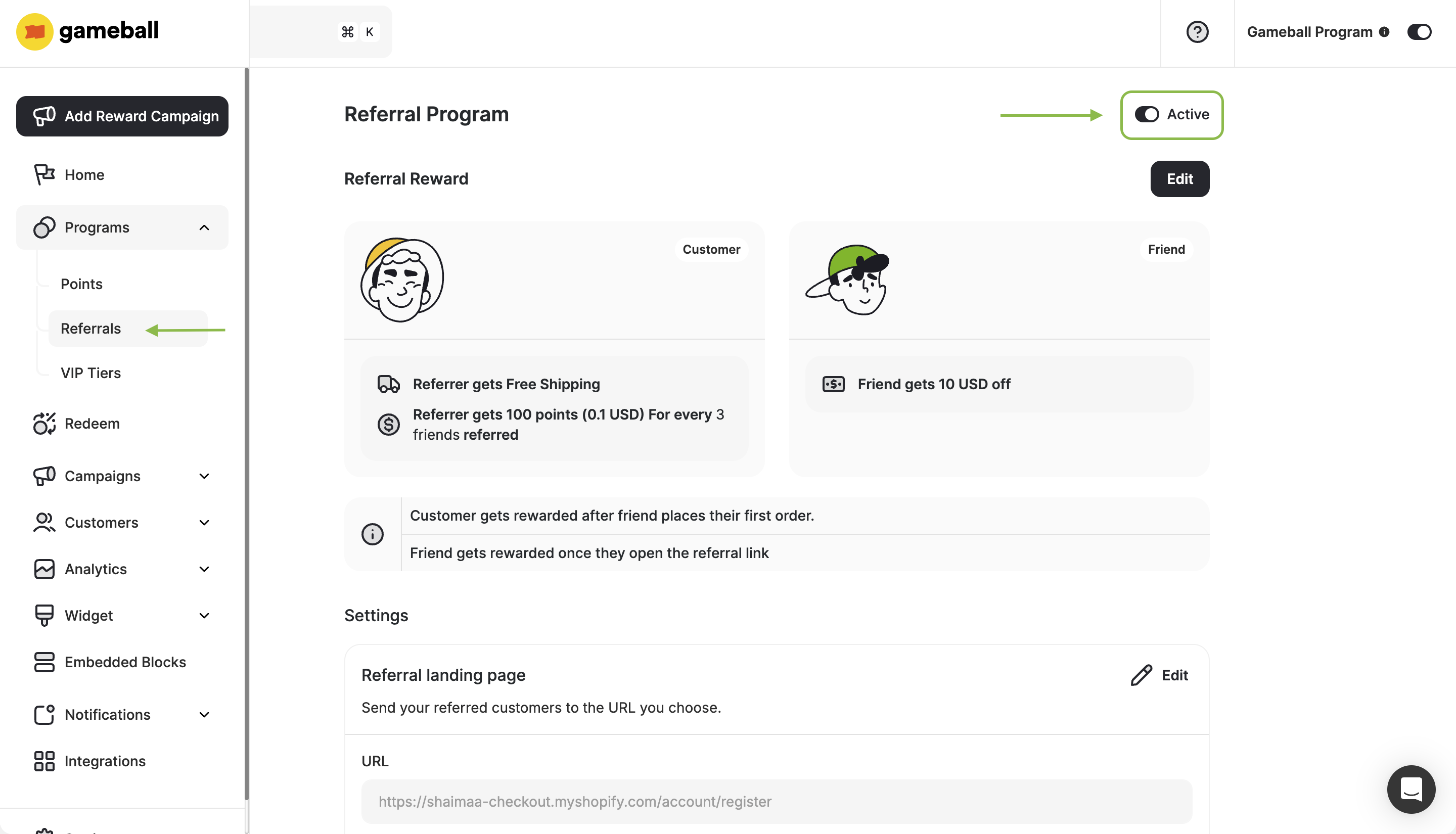Activate referral module