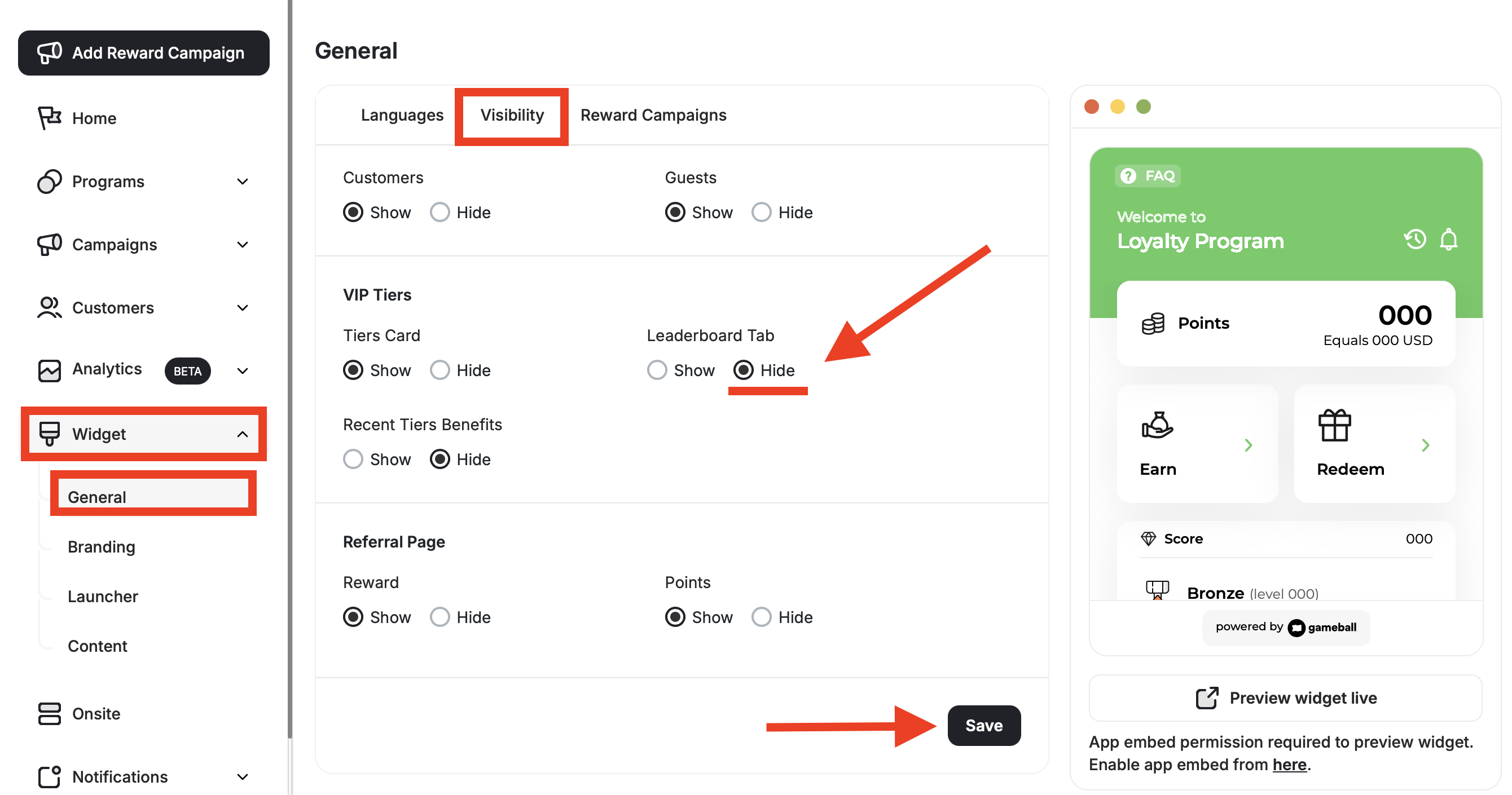 Leaderboard visibility settings