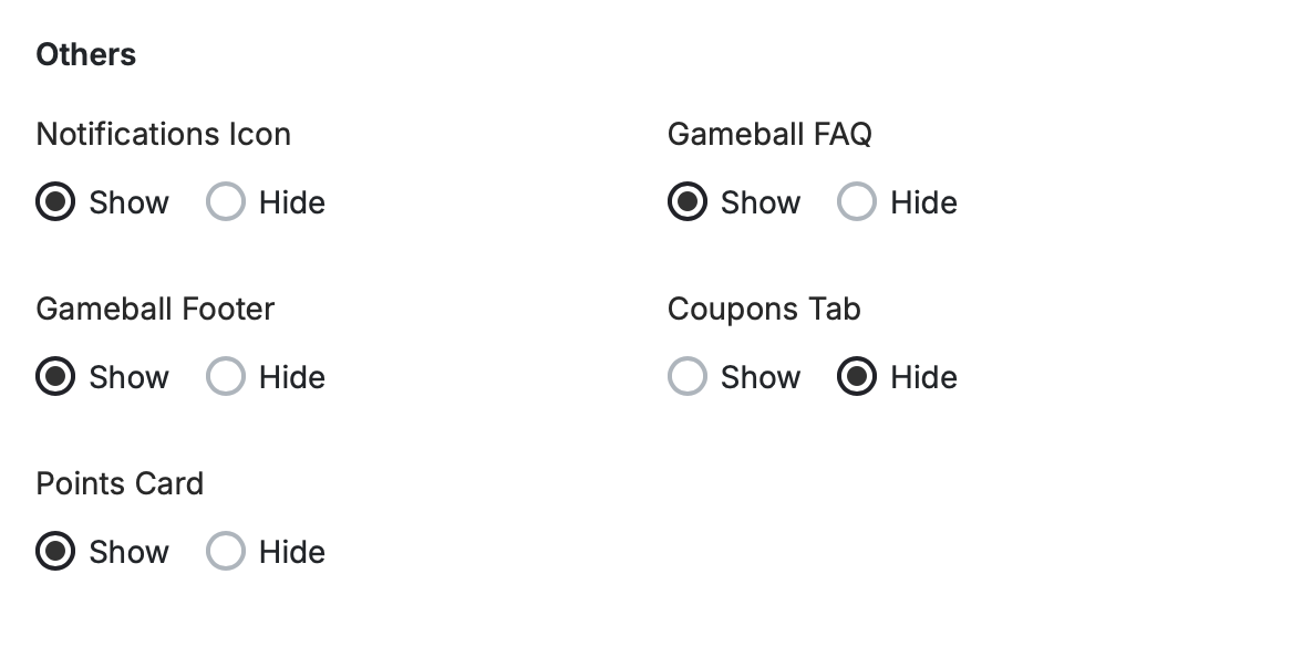 Other features visibility settings