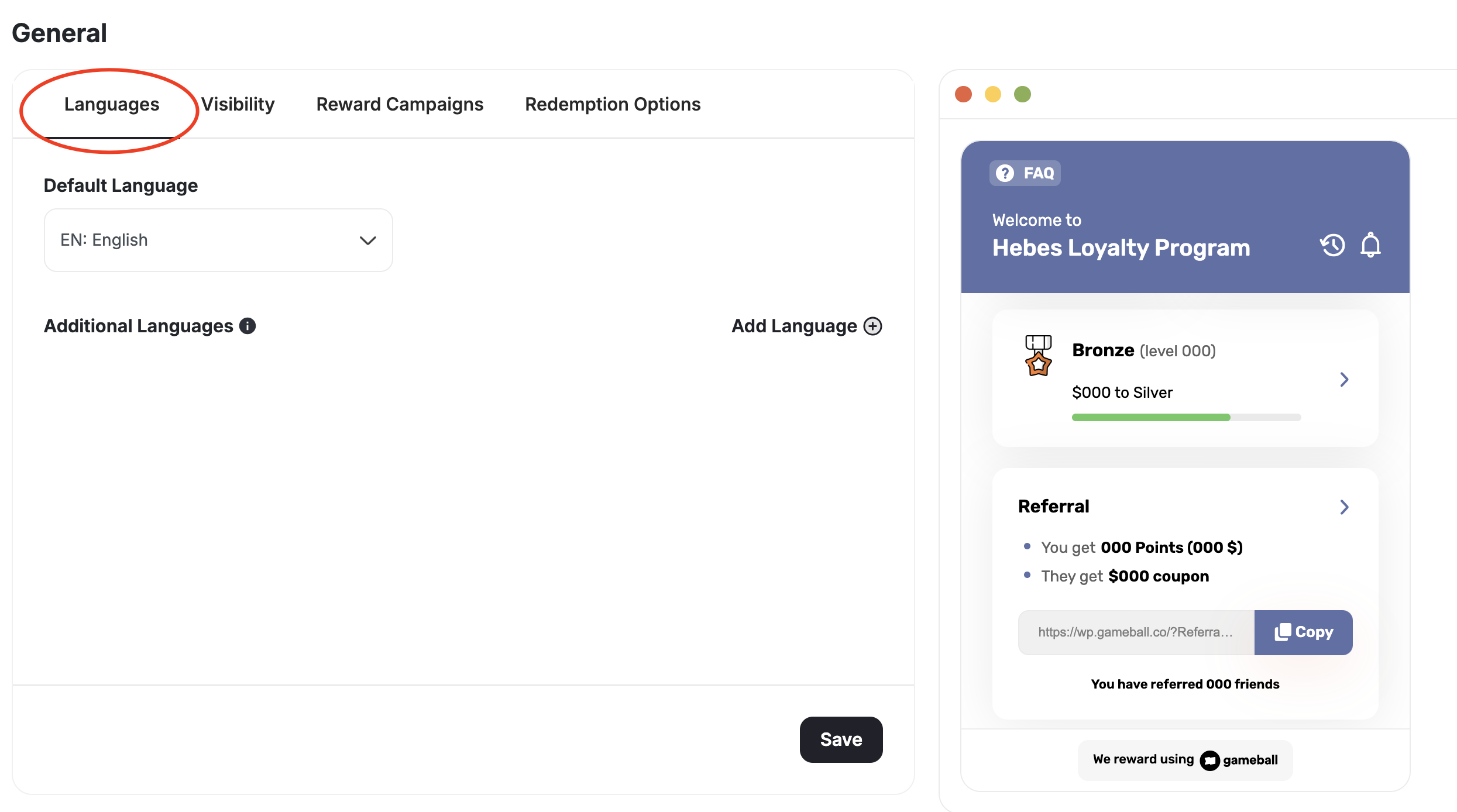 Widget language settings