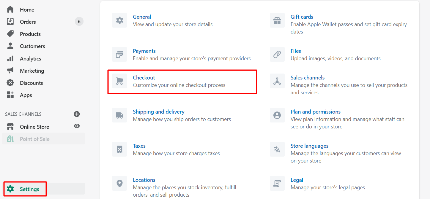 Shopify Settings - Checkout