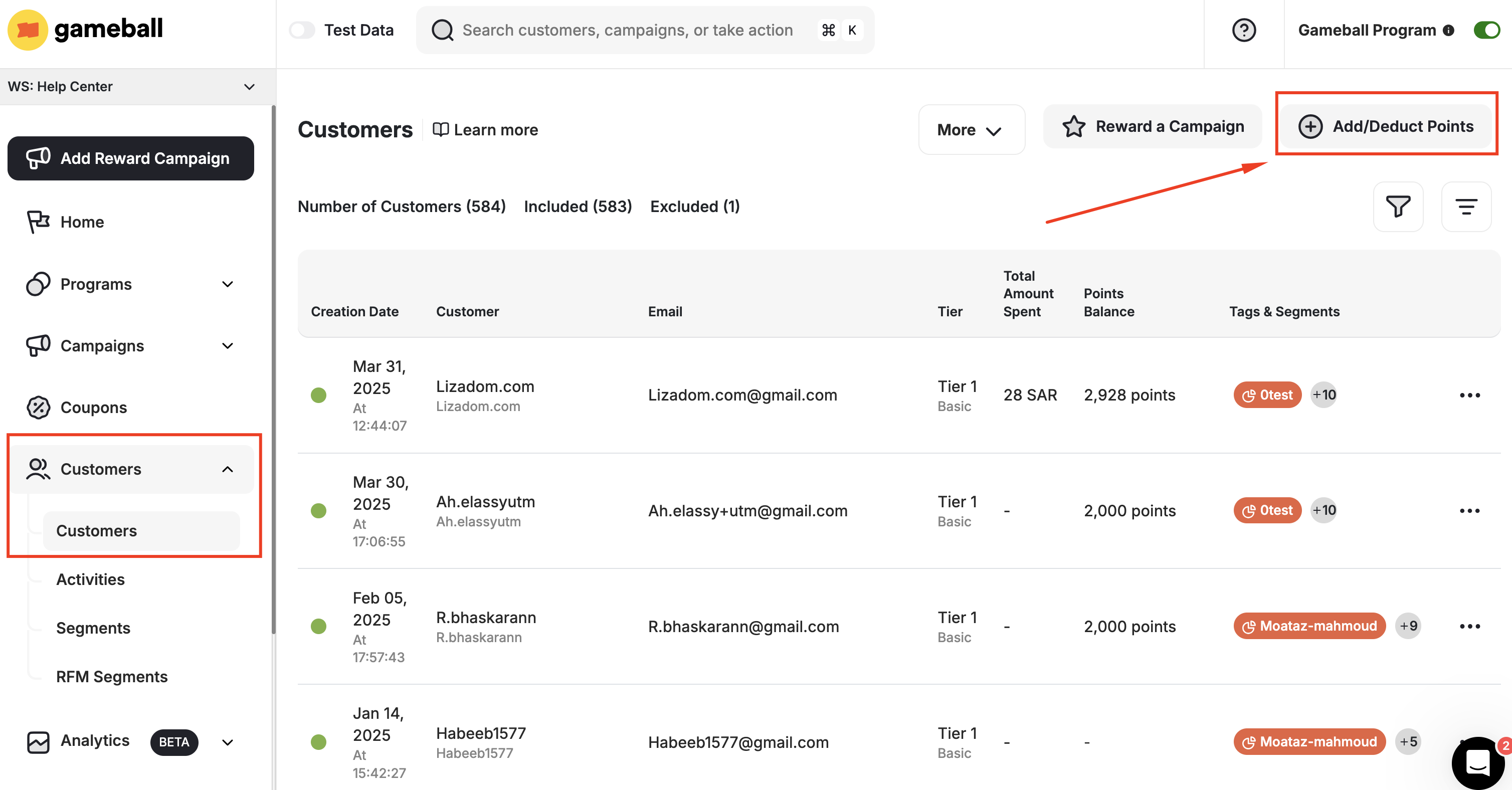 Add/Deduct Points Menu