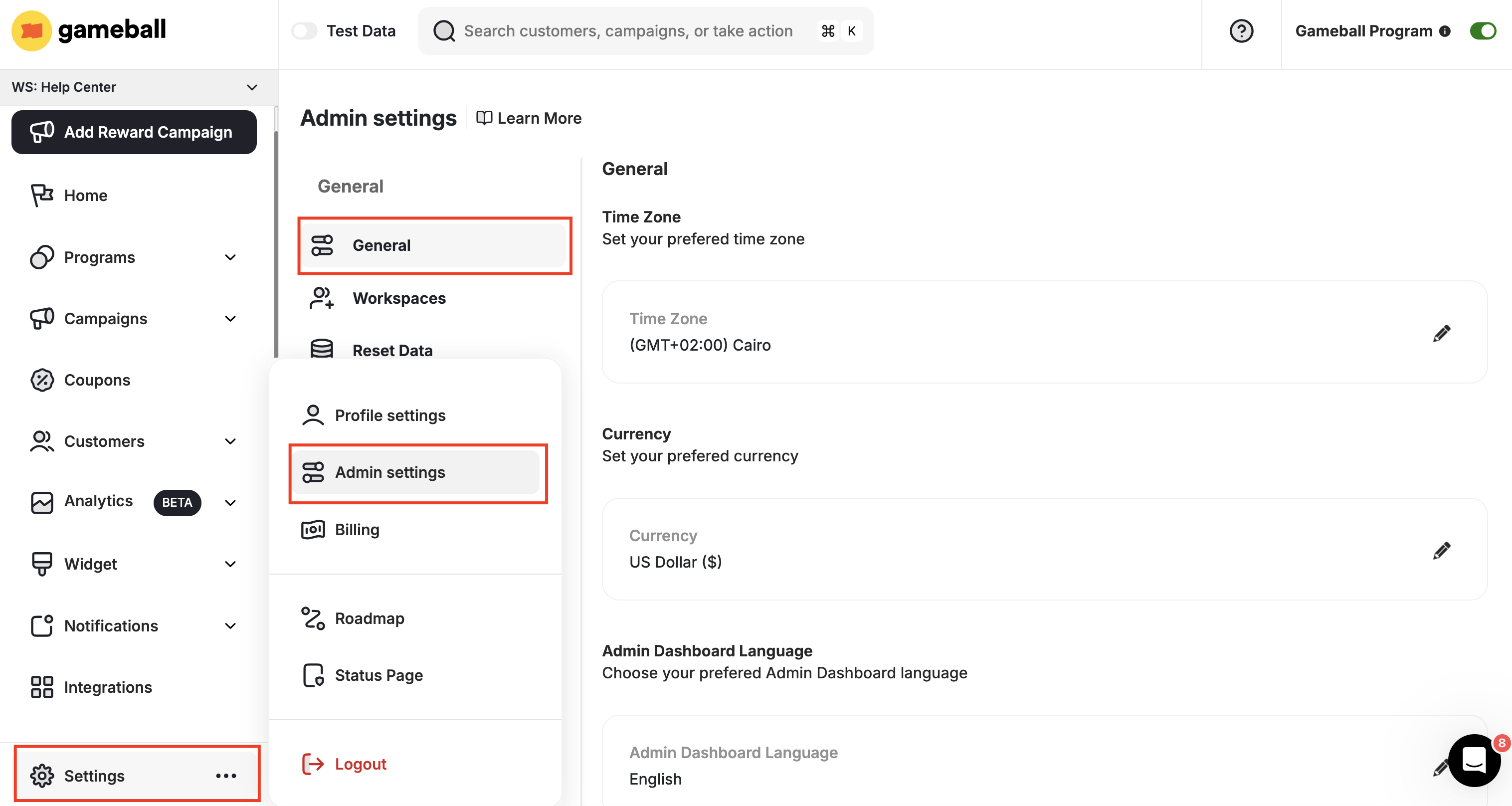 Admin Settings General