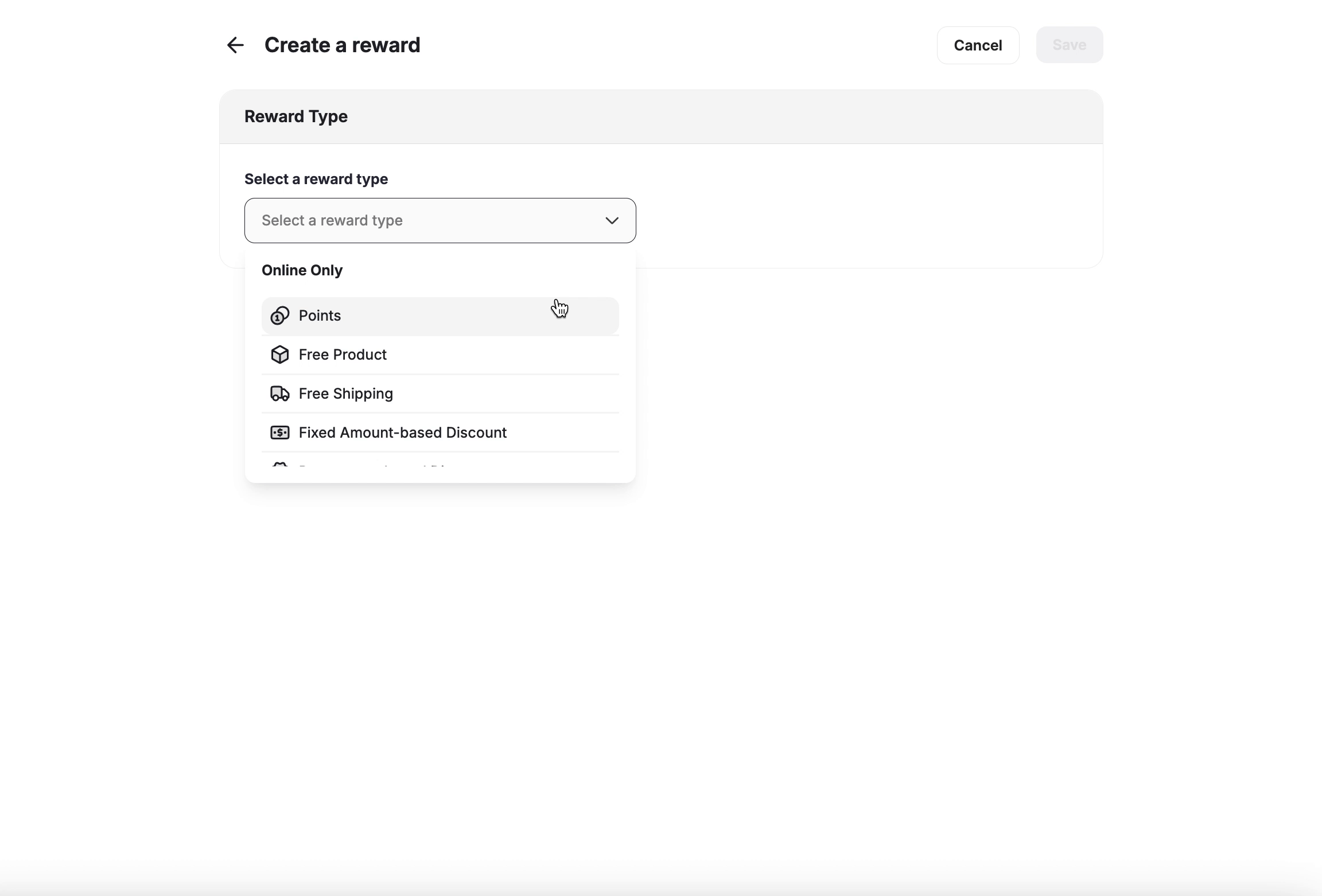 Points reward configuration