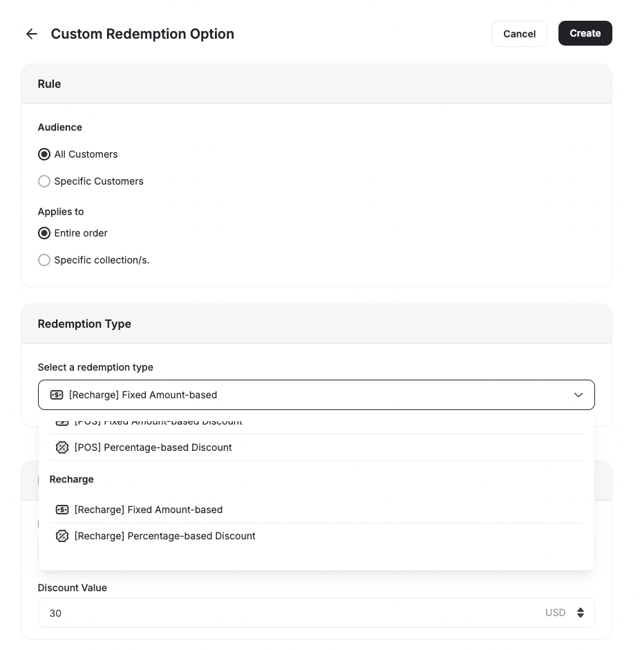 Recharge rewards configuration