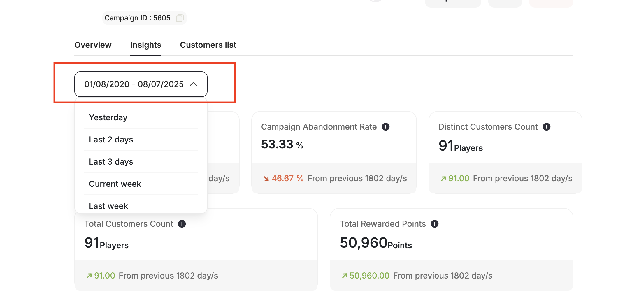 Filter insights by period