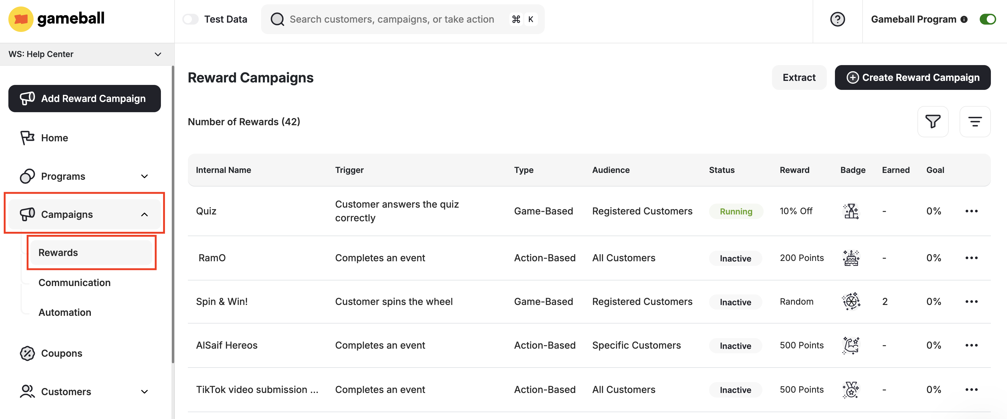 Navigate to Rewards in the dashboard