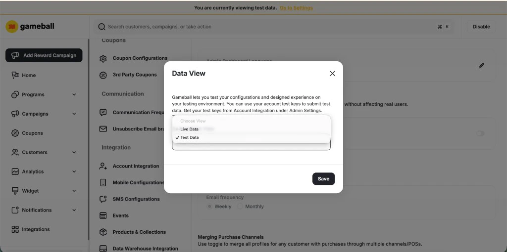 Data View confirmation pop-up
