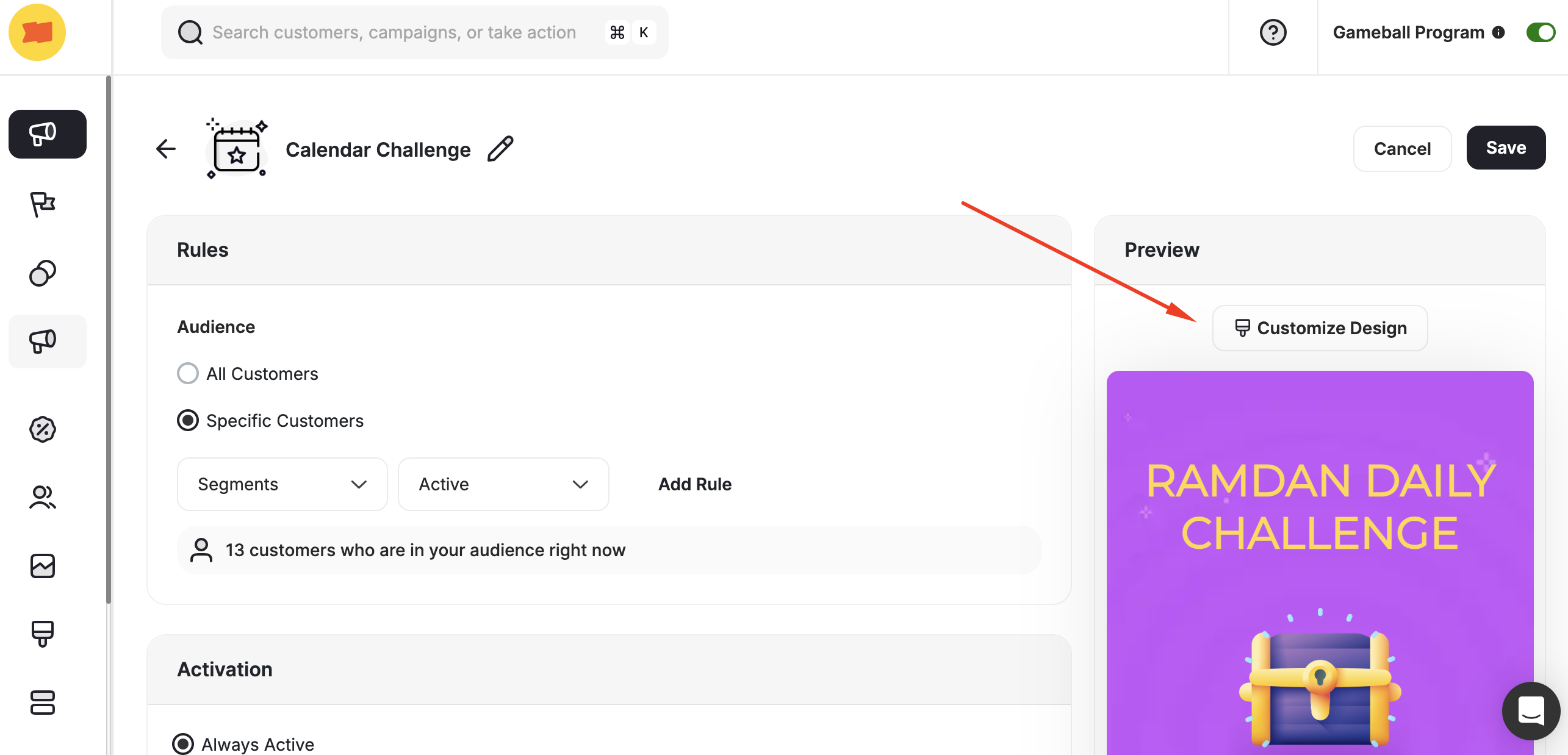 Customize design button