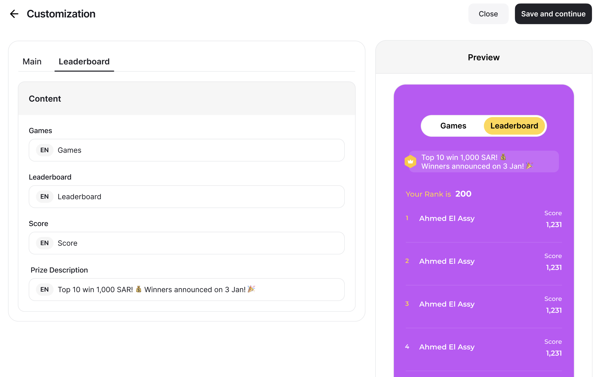 Leaderboard tab customization