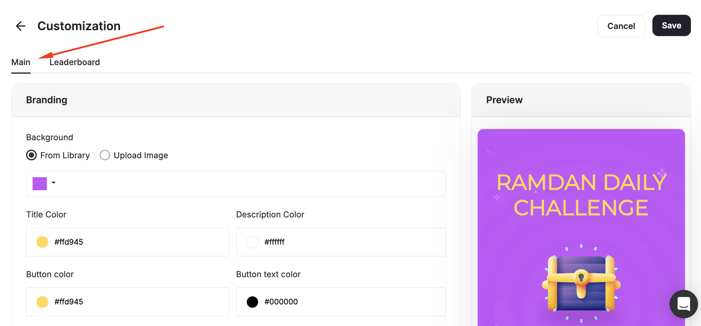 Main tab customization