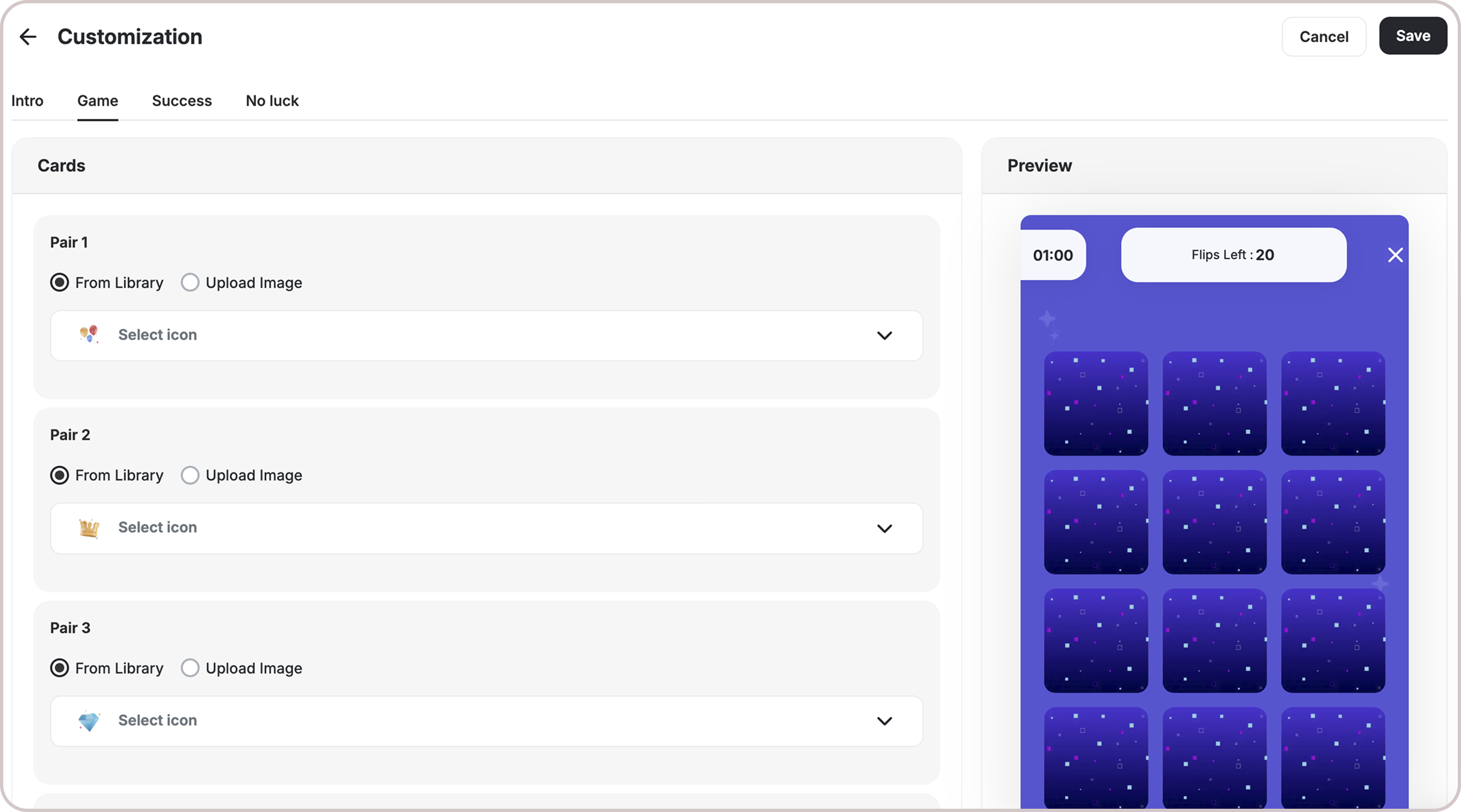 Match cards customization details