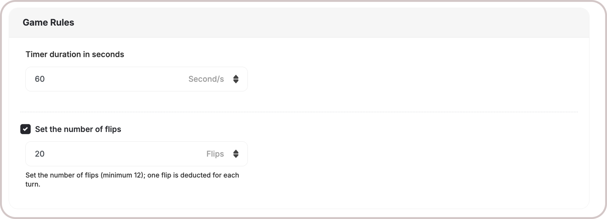 Match cards time setting