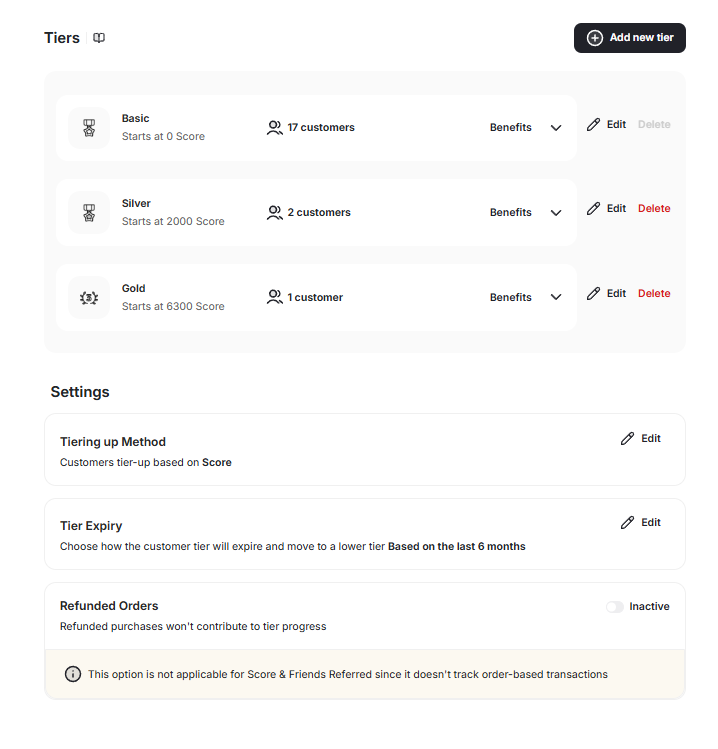 Tier Refund Settings