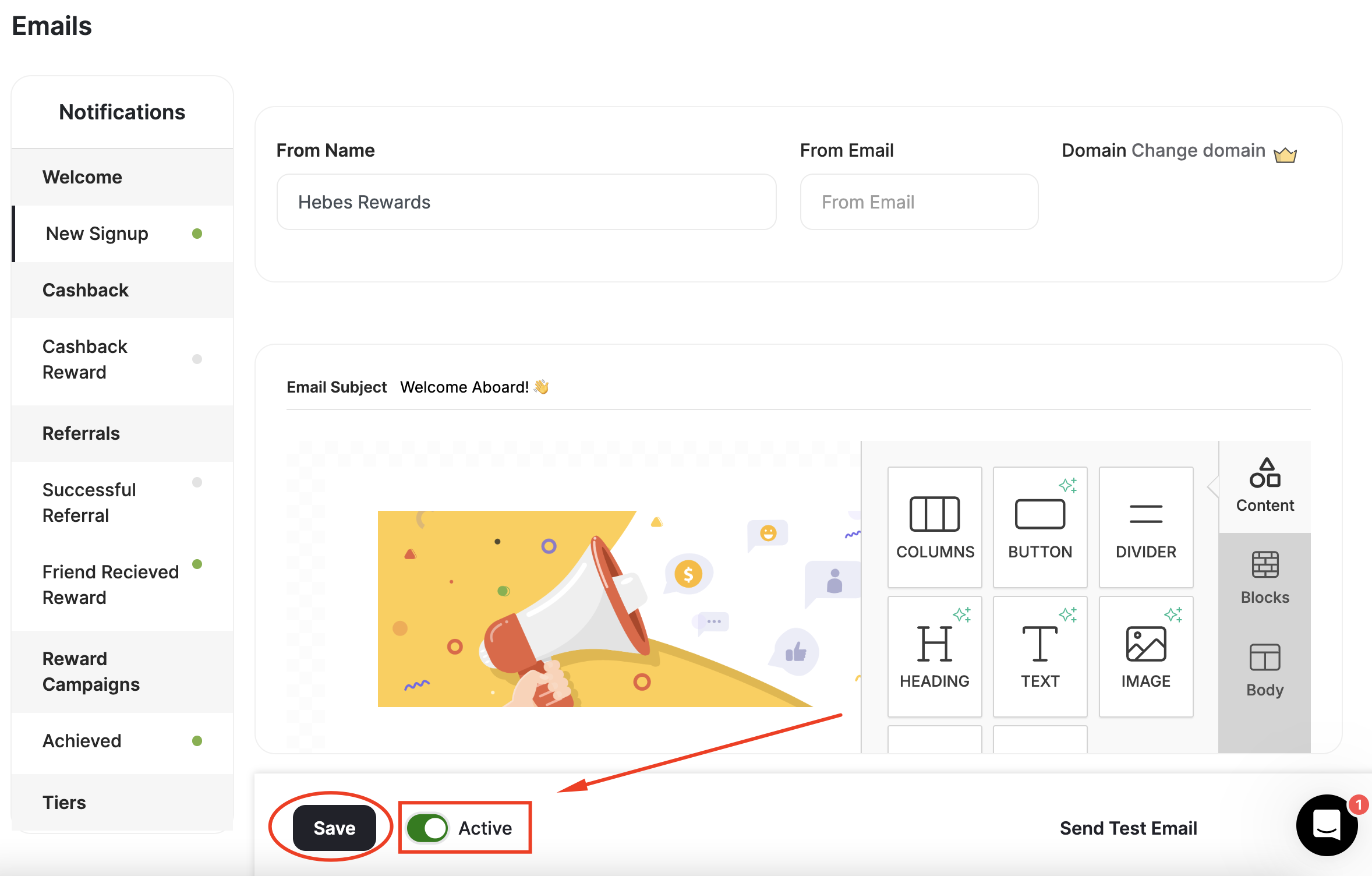 Activate email notification
