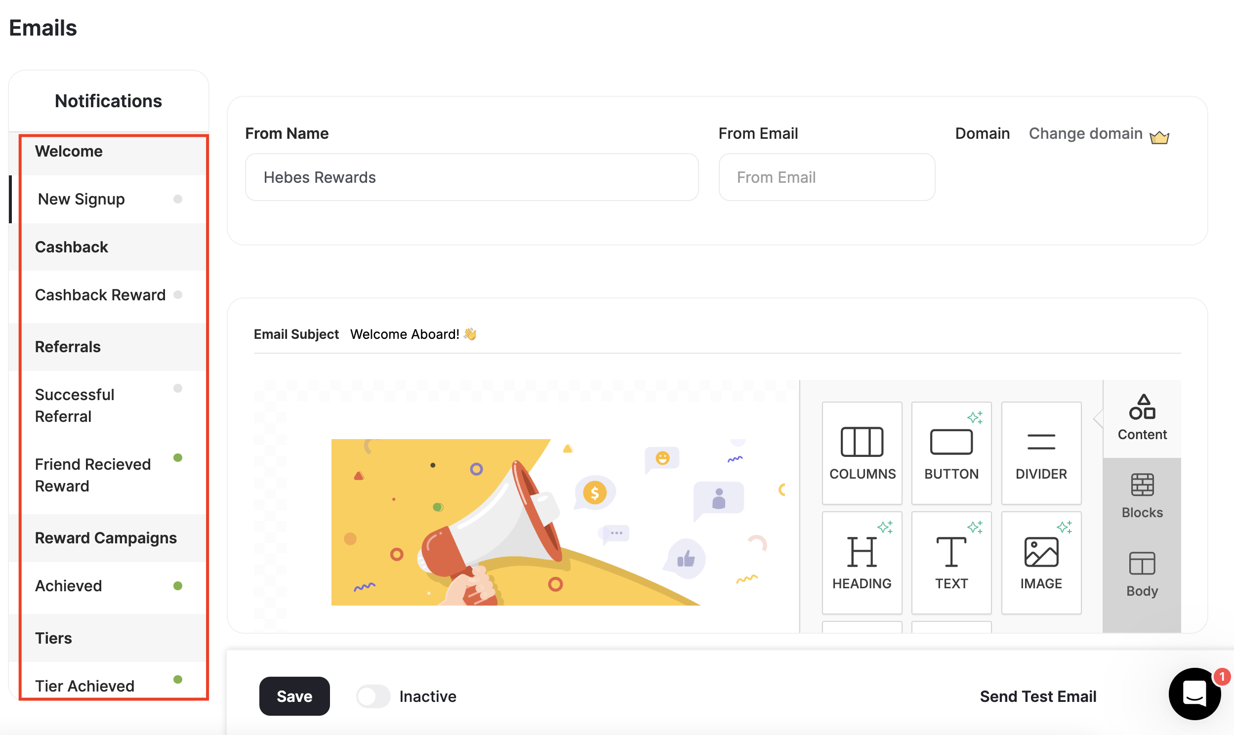 Email notification types